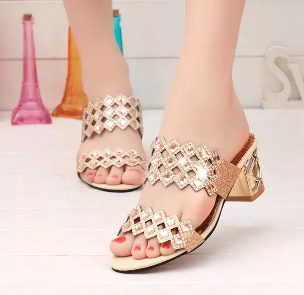 Thick summer fish mouth high-heeled slippers for women