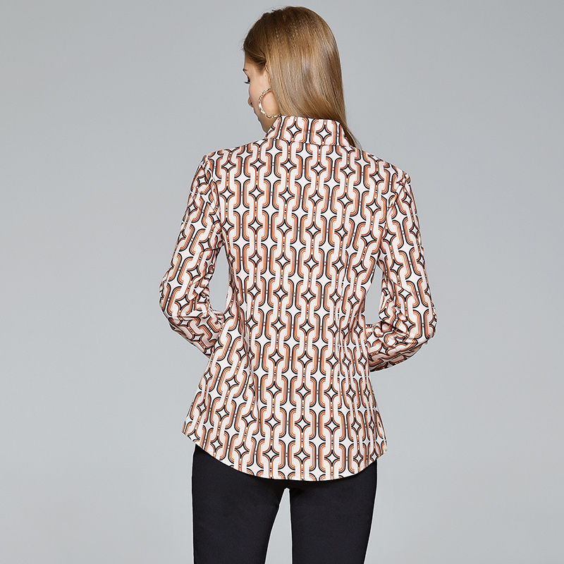 European style printing slim all-match pinched waist shirt