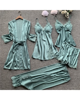 With chest pad pajamas nightgown 5pcs set for women
