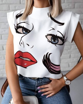 Lip summer tops printing simple shirt for women
