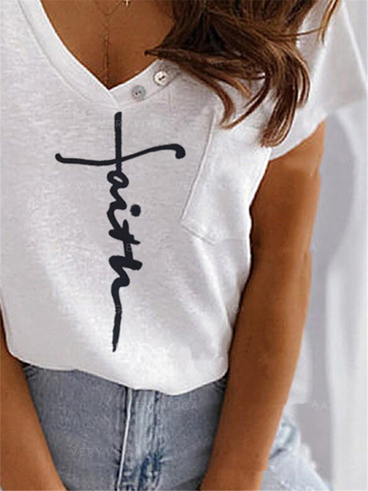 Casual printing T-shirt V-neck short sleeve tops