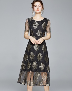 European style lace dress slim splice long dress