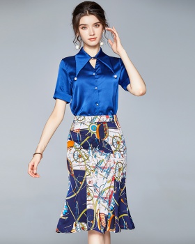 Simple printing skirt European style shirt 2pcs set