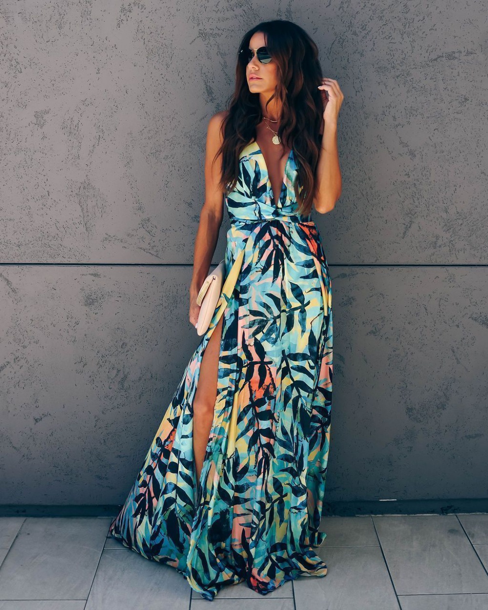 Sleeveless long dress printing dress for women
