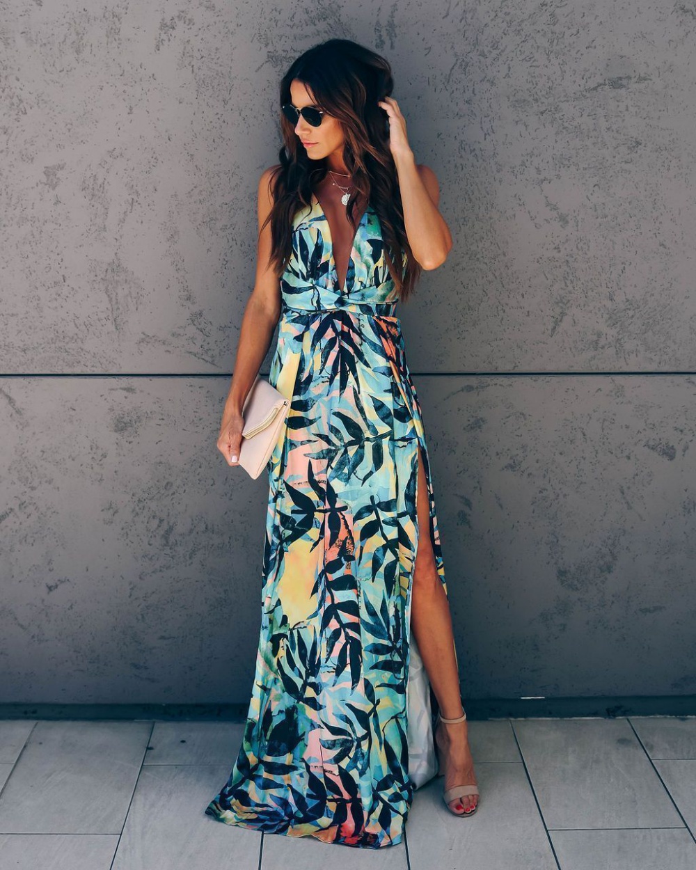 Sleeveless long dress printing dress for women