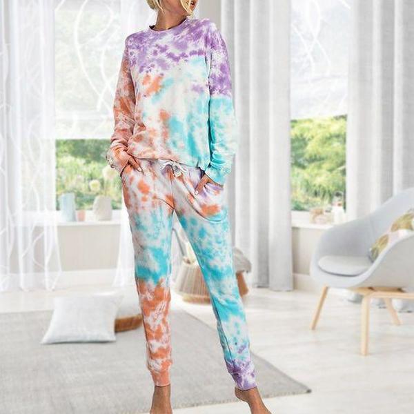 European style printing summer long pants 2pcs set for women