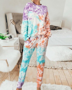 European style printing summer long pants 2pcs set for women