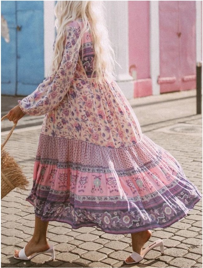 European style dress printing long dress for women