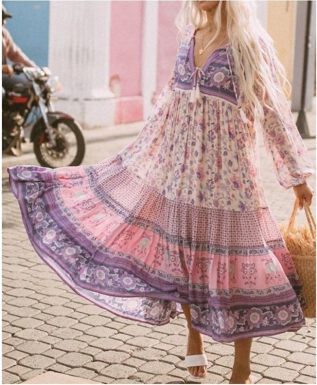 European style dress printing long dress for women