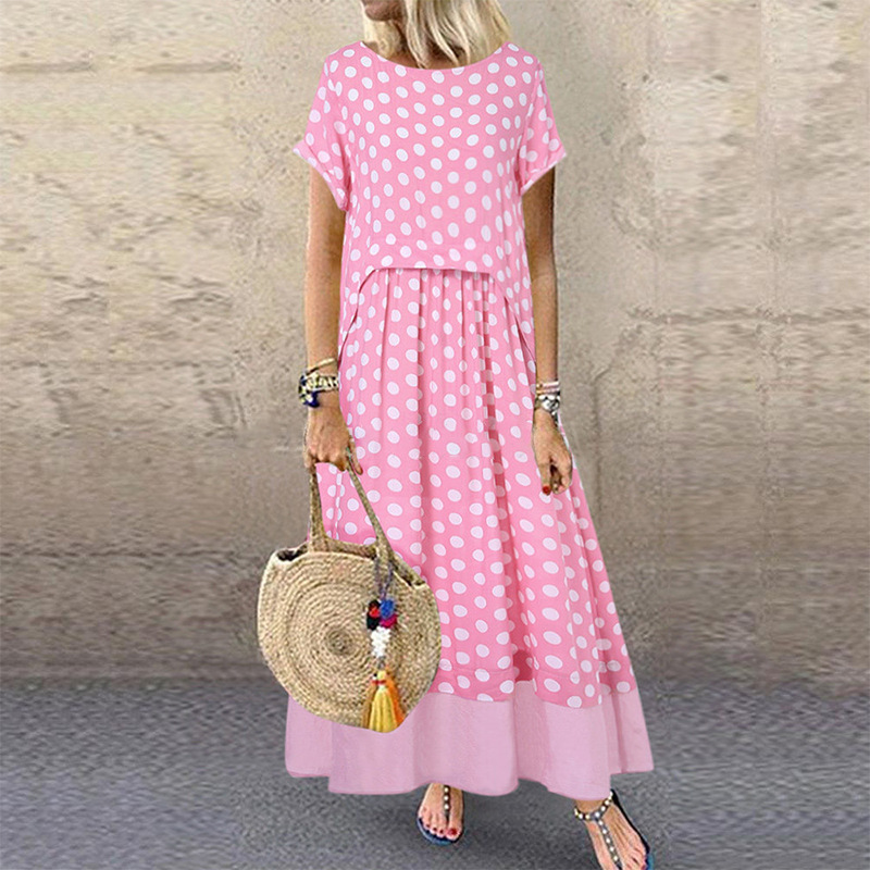 Pseudo-two printing polka dot summer dress
