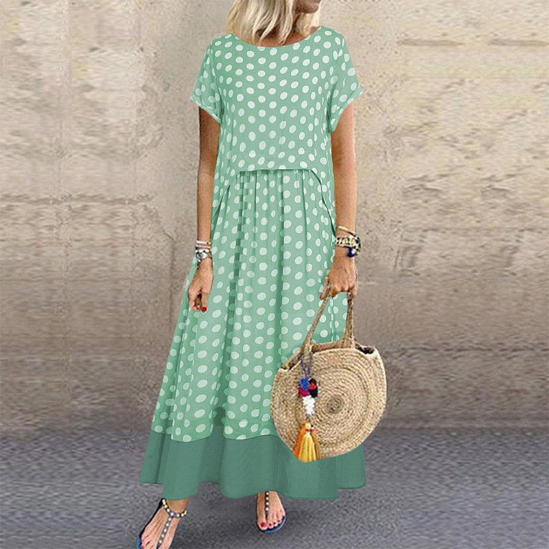 Pseudo-two printing polka dot summer dress