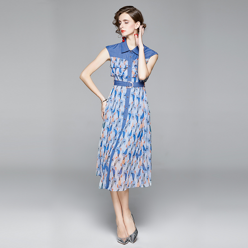 Splice summer dress lapel long dress for women