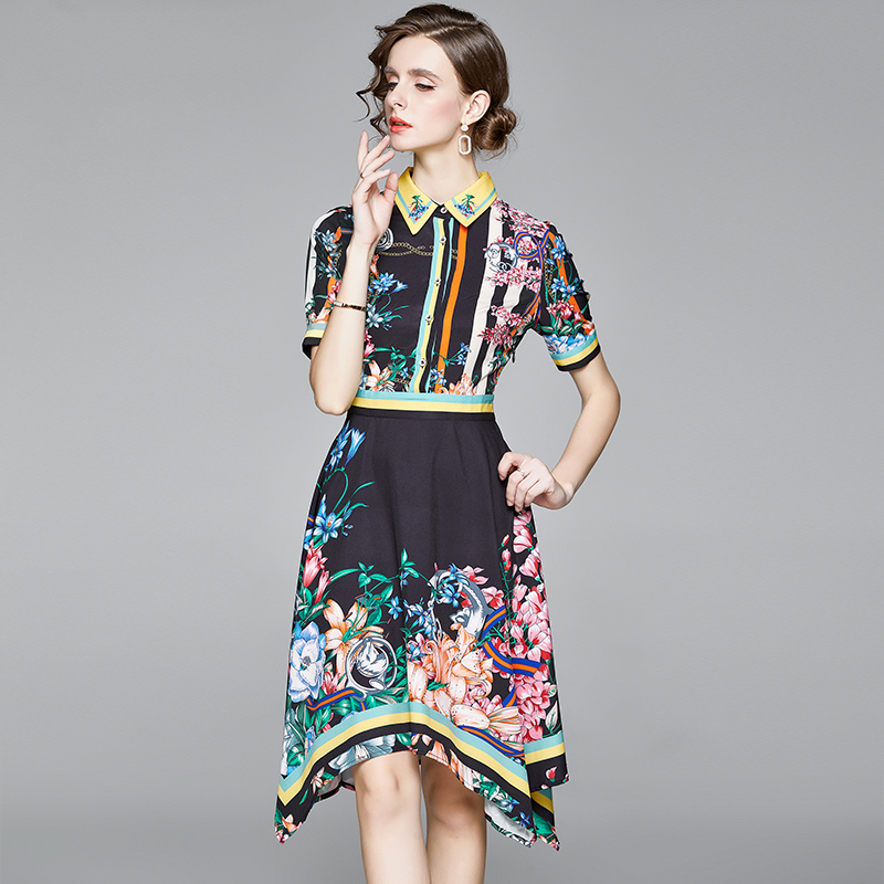 Fashion irregular short sleeve printing dress