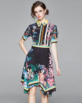 Fashion irregular short sleeve printing dress