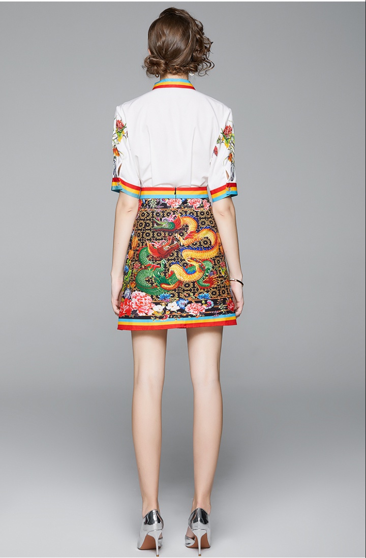 Colors crimp shirt printing fashion short skirt a set