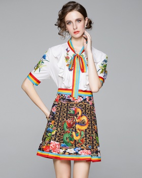 Colors crimp shirt printing fashion short skirt a set
