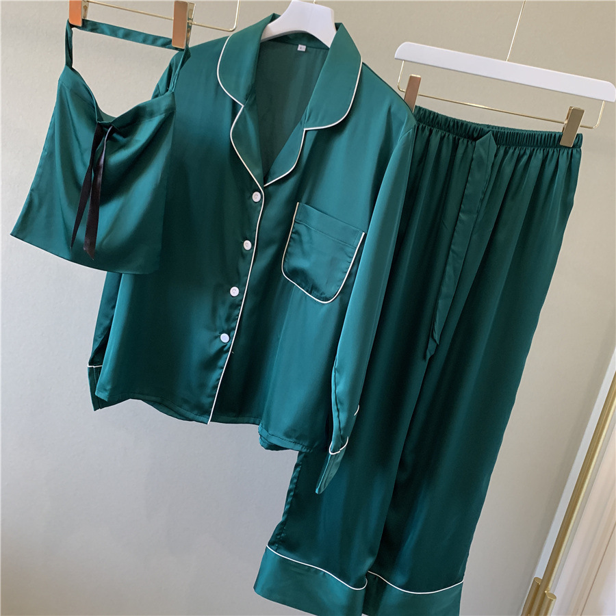Imitation silk retro homewear pajamas a set for women