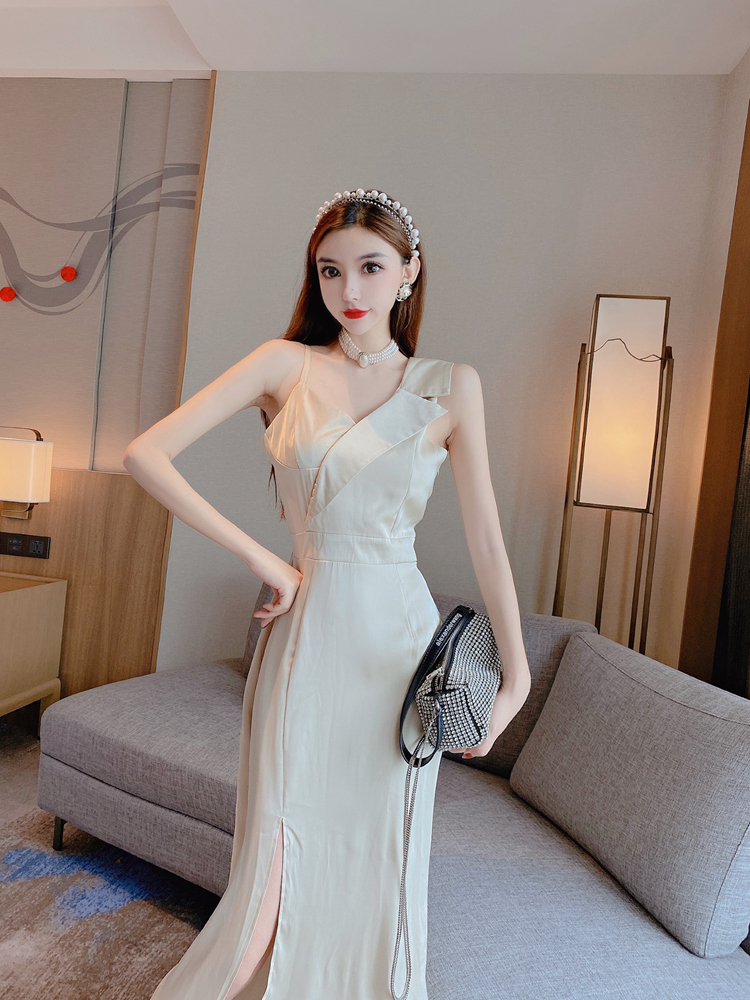 Korean style pinched waist long dress sling summer dress