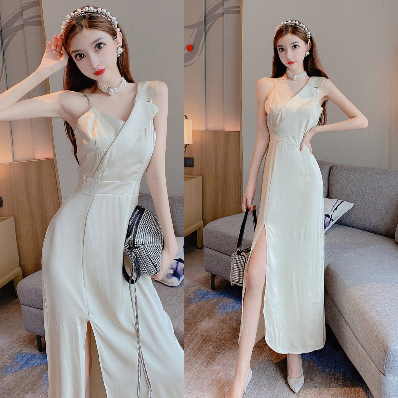 Korean style pinched waist long dress sling summer dress