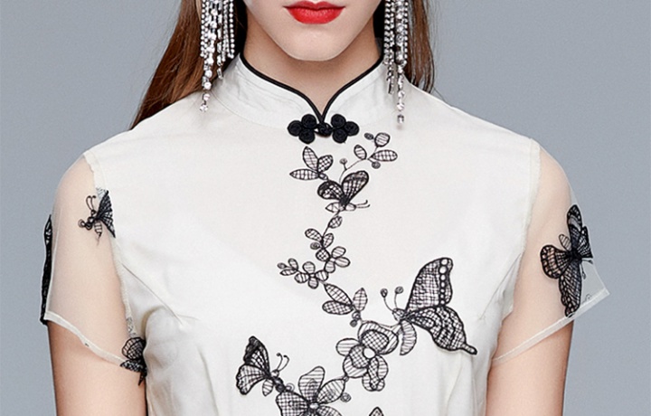 Mesh summer Chinese style dress embroidered light cheongsam