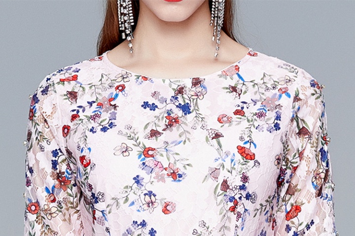 Trumpet sleeves elegant temperament floral lace dress