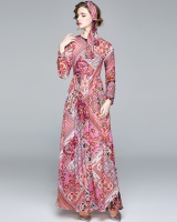 Lined with scarves dress big skirt printing long dress
