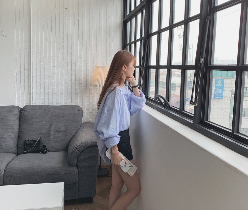 Long sleeve lazy simple Korean style loose shirt