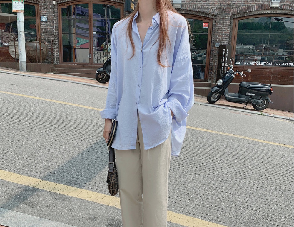 Long sleeve lazy simple Korean style loose shirt