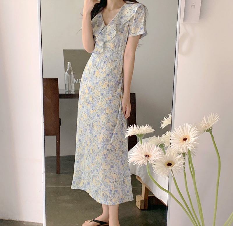 Korean style elegant chiffon summer floral dress