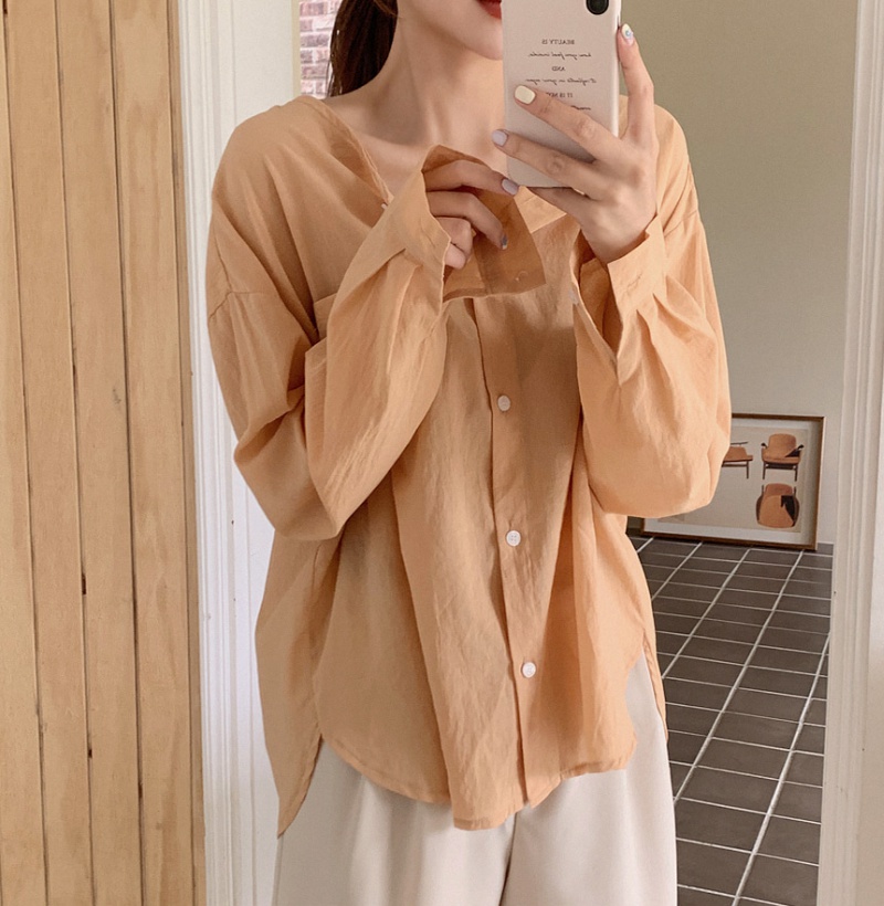 Simple Korean style long sleeve all-match pure shirt