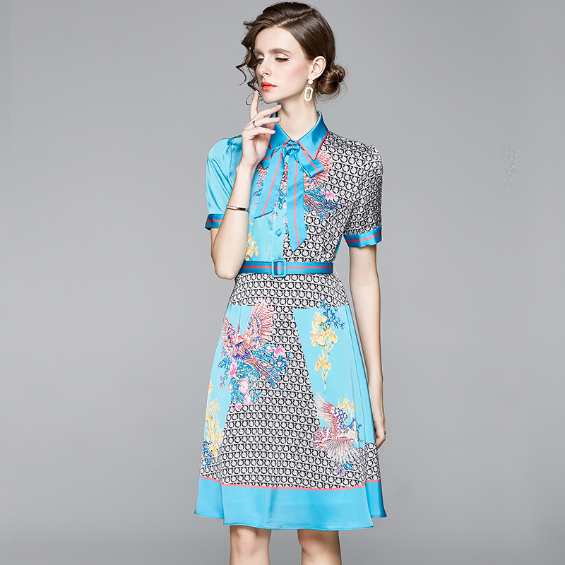 France style printing ladies slim temperament retro dress