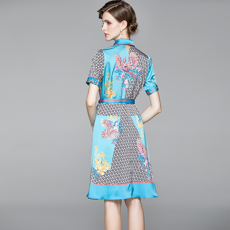 France style printing ladies slim temperament retro dress