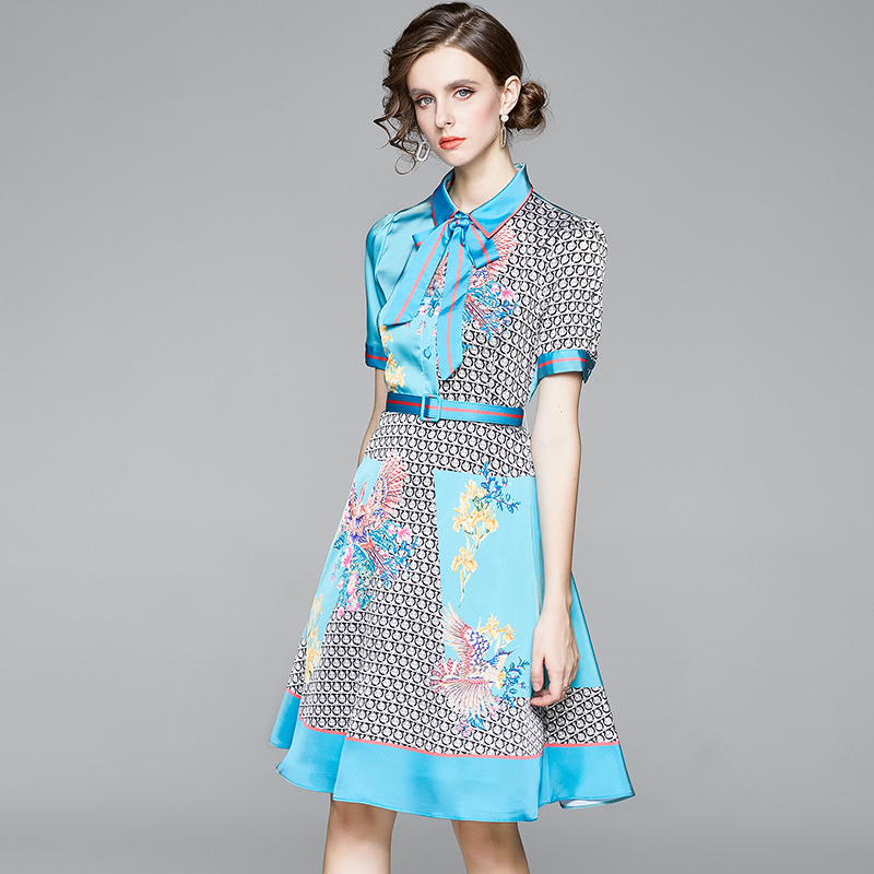 France style printing ladies slim temperament retro dress