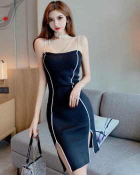 Package hip all-match strap dress sexy mixed colors dress