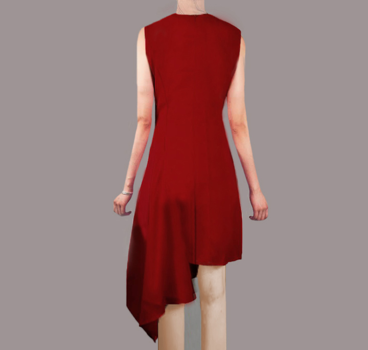 Red sexy irregular summer pinched waist slim dress
