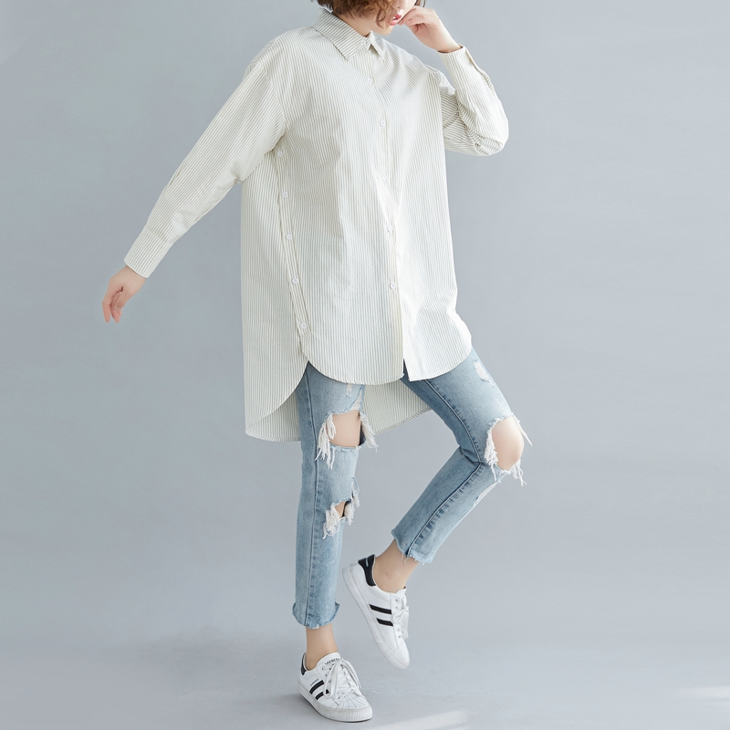 Both sides of buckle long asymmetry autumn shirt