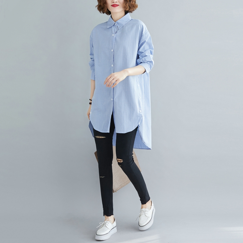 Both sides of buckle long asymmetry autumn shirt