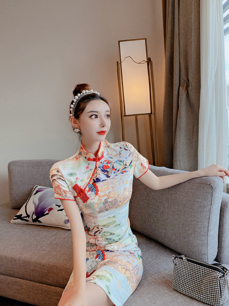 Maiden retro colors dress light Chinese style cheongsam