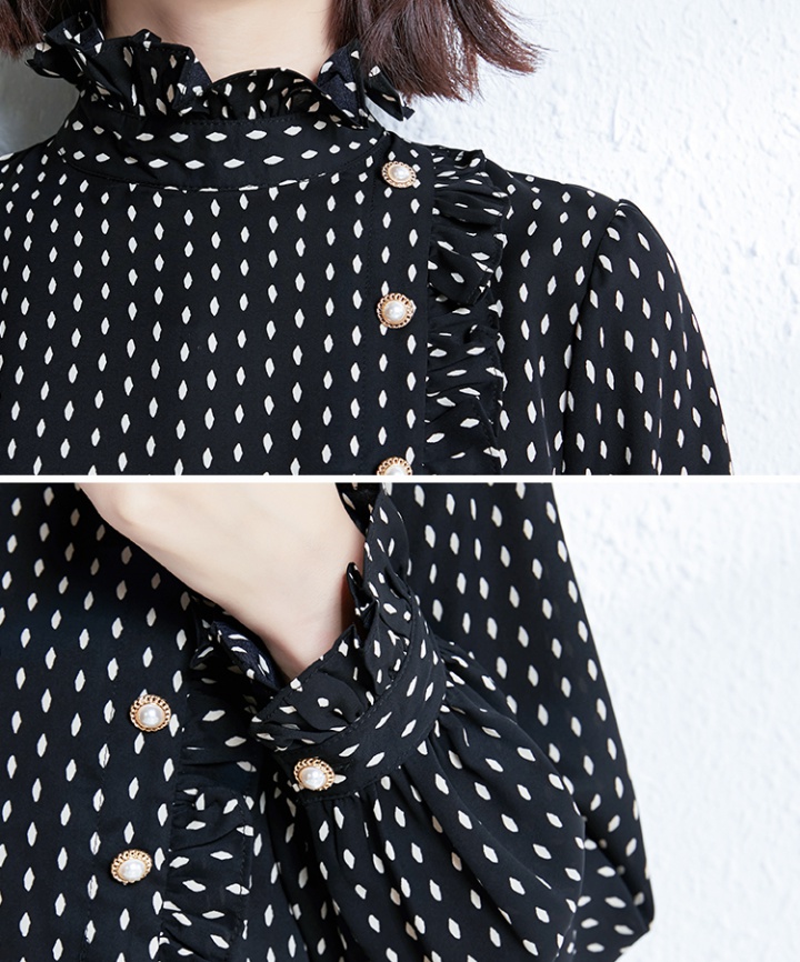 Polka dot shirt splice chiffon shirt for women