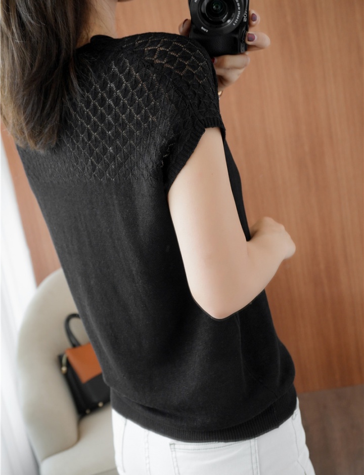 Thin hollow loose round neck all-match summer T-shirt for women