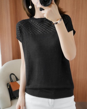 Thin hollow loose round neck all-match summer T-shirt for women