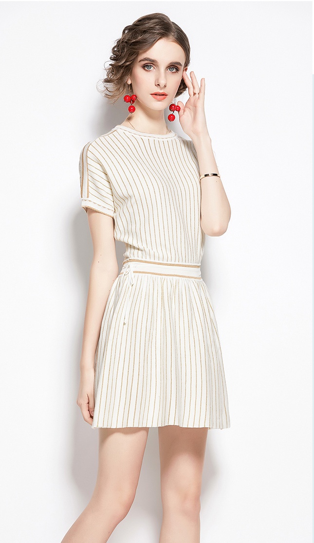 France style stripe watkins splice pinched waist slim dress