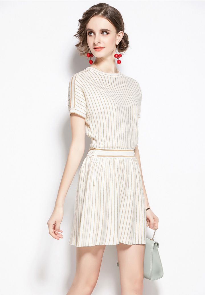 France style stripe watkins splice pinched waist slim dress