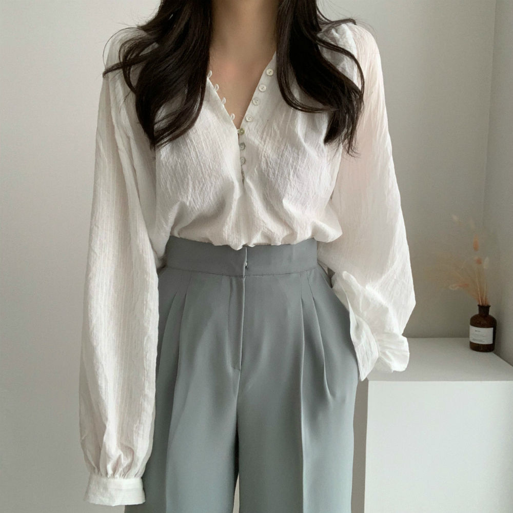 Simple slim all-match temperament Korean style loose shirt