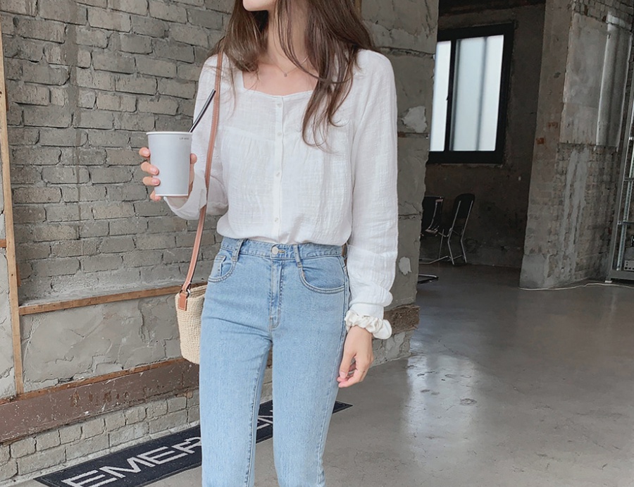 Long sleeve pure all-match Korean style simple shirt