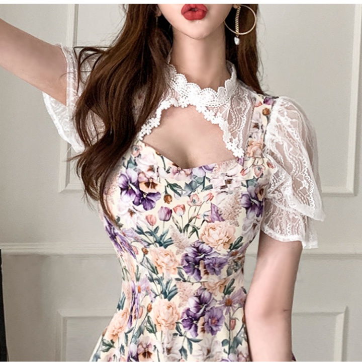 Floral Korean style hollow summer lady lace dress