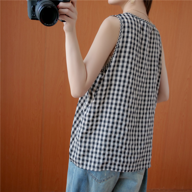 Plaid simple fresh T-shirt Casual Korean style vest