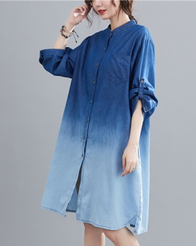 Loose gradient shirt Casual denim dress for women