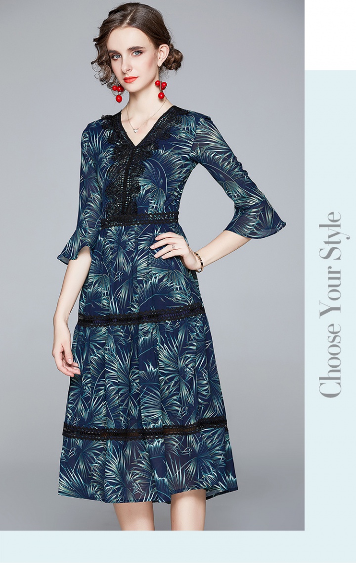 Elegant long European style printing chiffon temperament dress