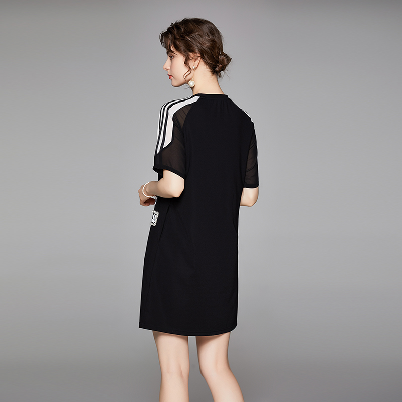 Printing European style black all-match dress for women